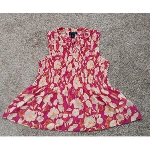 Cynthia Rowley Smocked Tank Top Floral Magenta Yellow Flowy SZ M NWOT